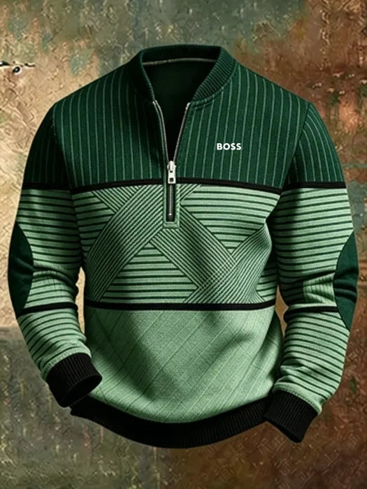 Men's Striped Quarter Zip Sweater