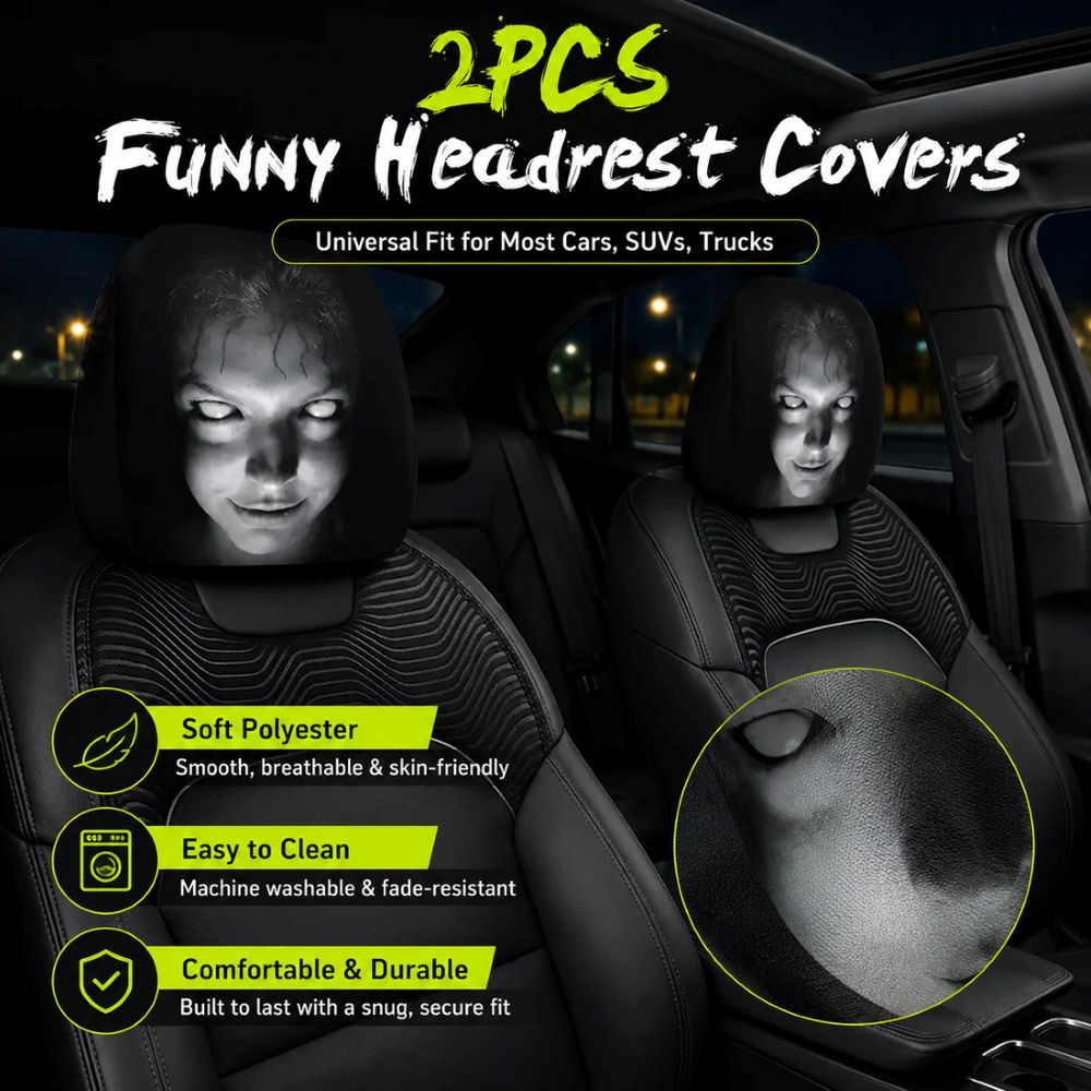 Funny Cartoon Car Headrest Covers – 2PCS Universal Fit