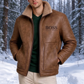 2026 Men's Leather Jacket with Shearling Collar