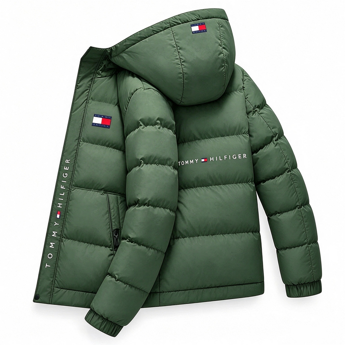 🔥LAST DAY 50% OFF🔥   Men's Classic Logo Hooded Puffer Jacket, Casual Winter Warm Zip Up Coat