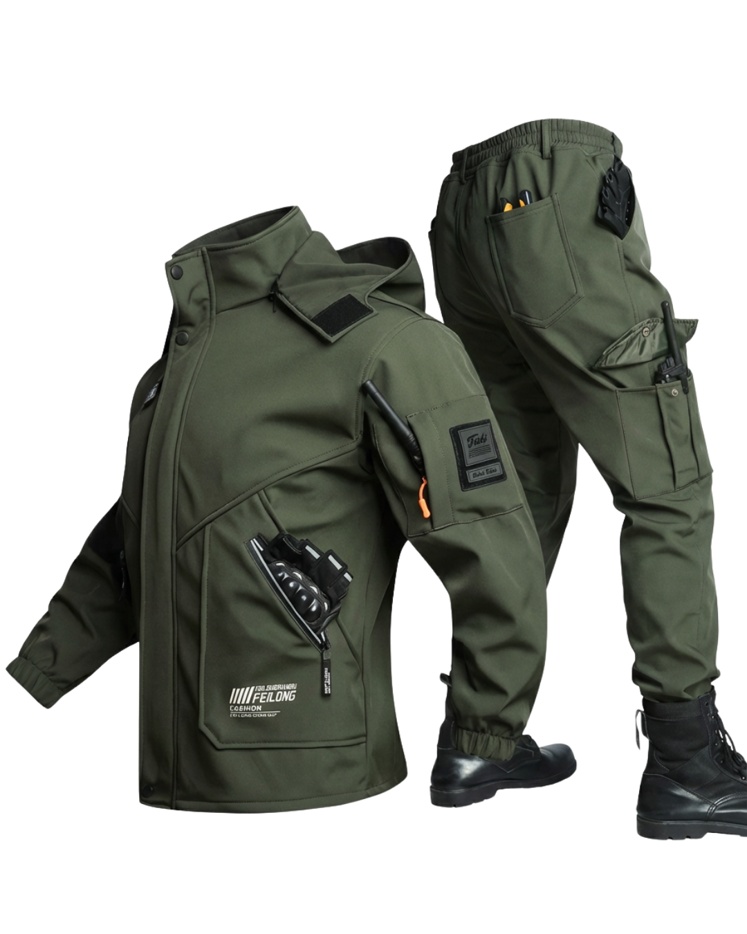 Men 2-Piece Tactical Hooded Jacket & Cargo Pants Outdoor Suit