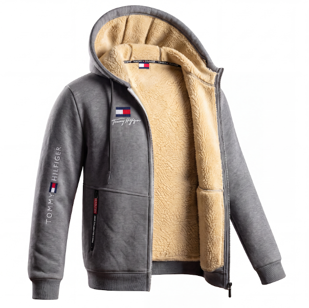 Men Winter Warm Fleece Lined Zip Hooded Jacket