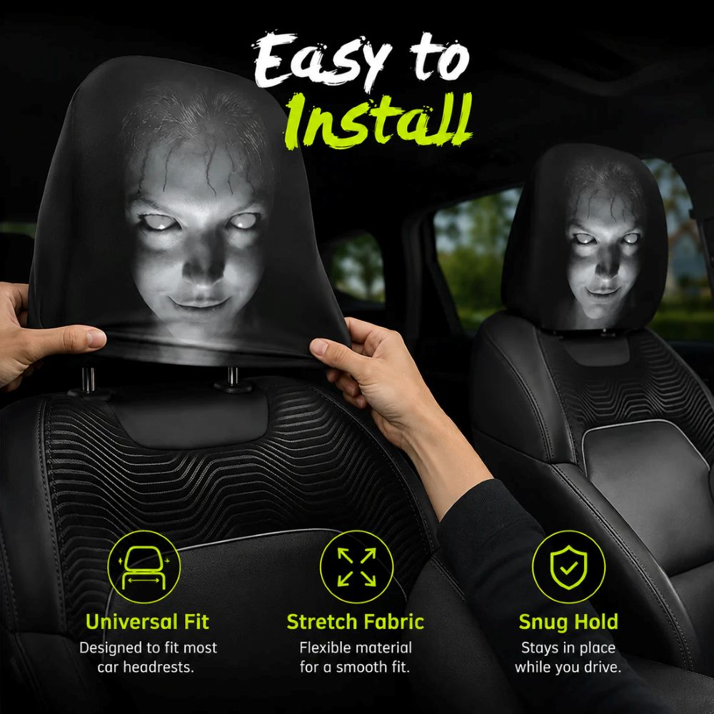 Funny Cartoon Car Headrest Covers – 2PCS Universal Fit