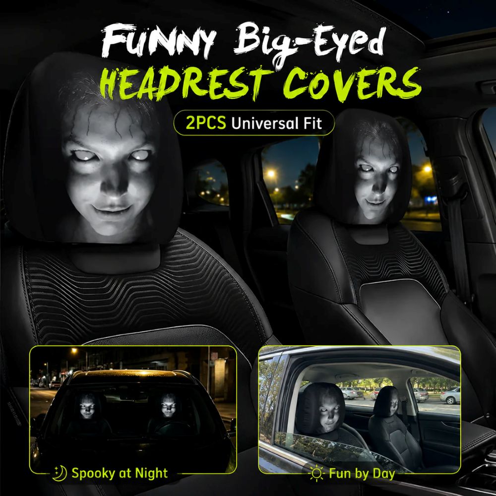 Funny Cartoon Car Headrest Covers – 2PCS Universal Fit