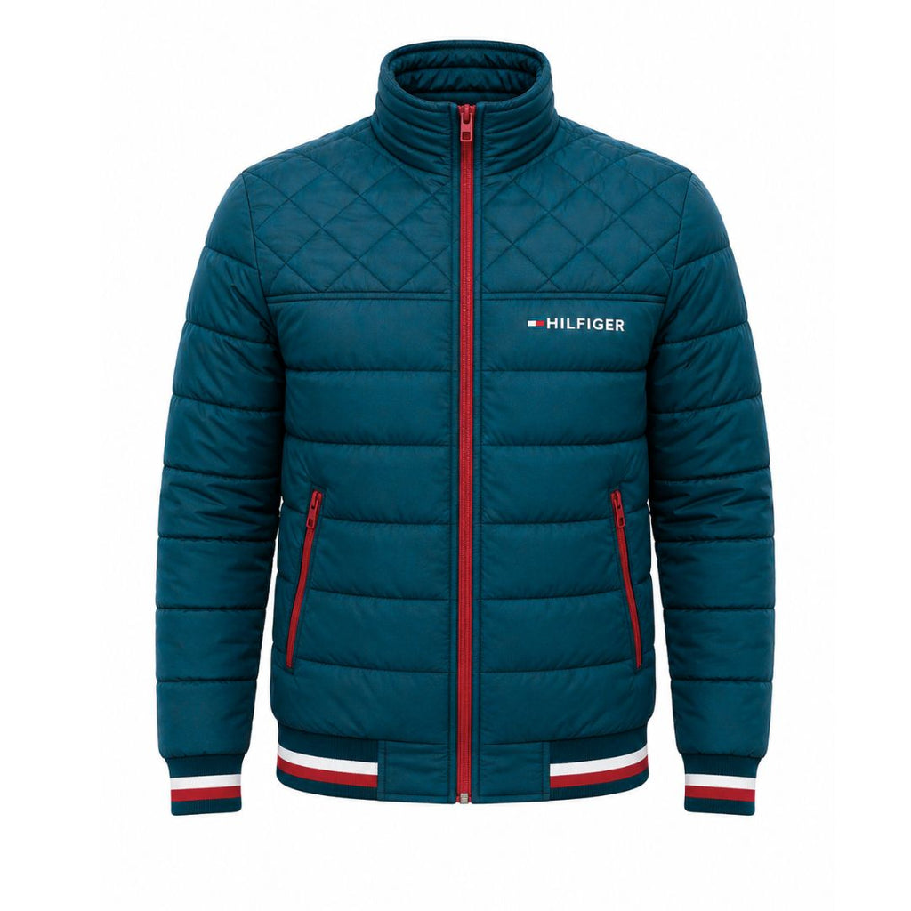 Men's Quilted Padded Bomber Jacket, Stand Collar Windproof Casual Outerwear
