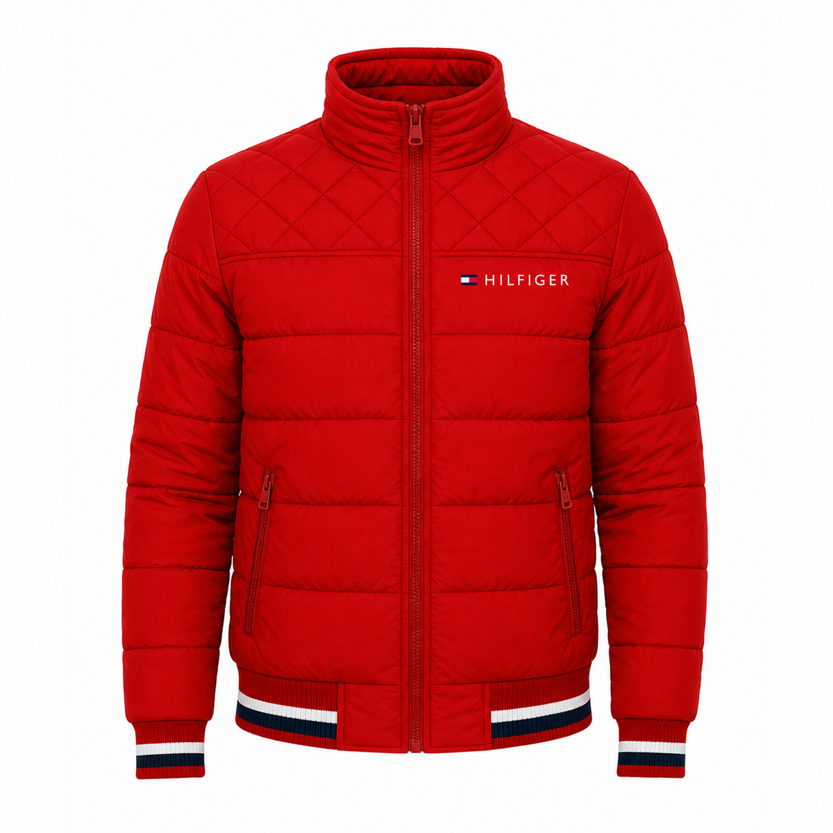 Men's Quilted Padded Bomber Jacket, Stand Collar Windproof Casual Outerwear