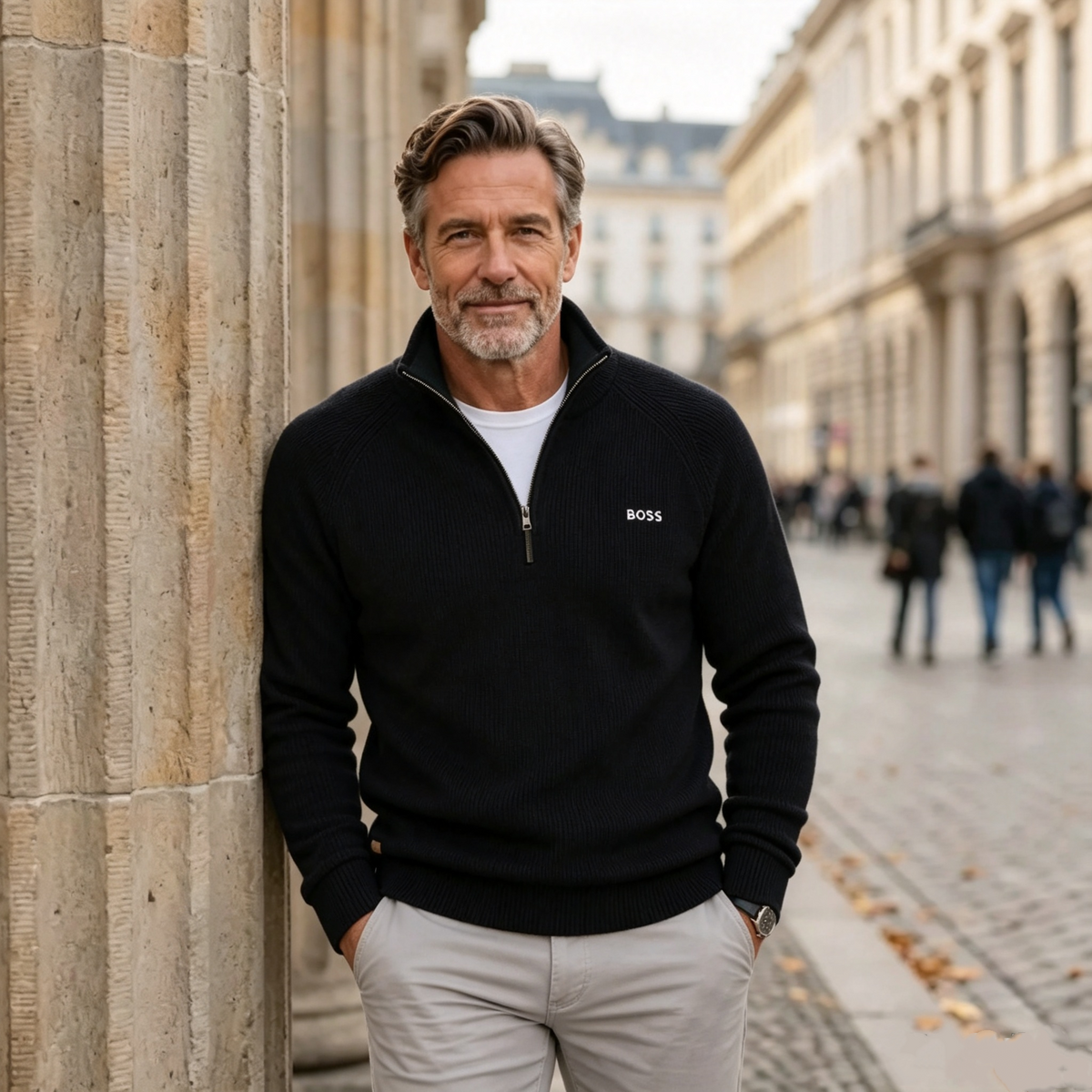 Men's Half Zip Sweater, Casual Stand Collar Knit Pullover