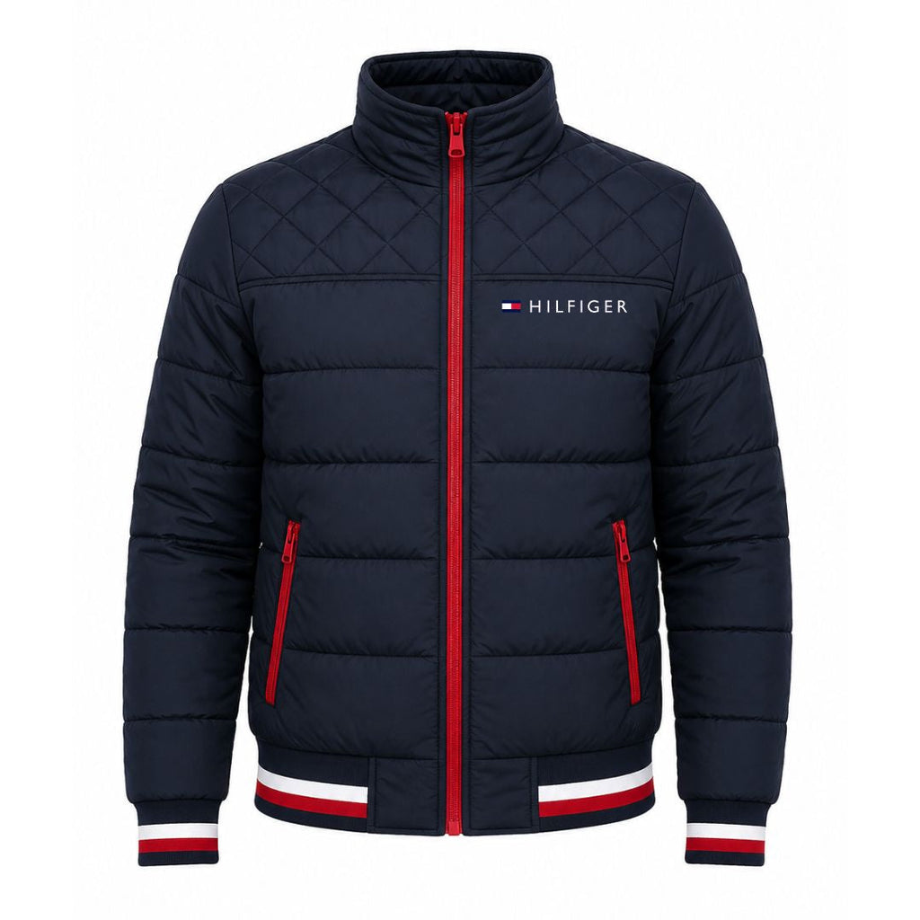Men's Quilted Padded Bomber Jacket, Stand Collar Windproof Casual Outerwear