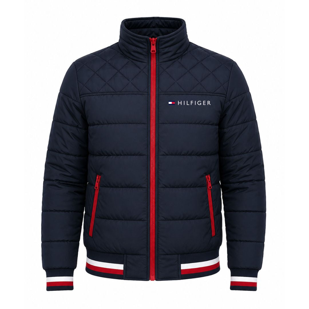 Men's Quilted Padded Bomber Jacket, Stand Collar Windproof Casual Outerwear