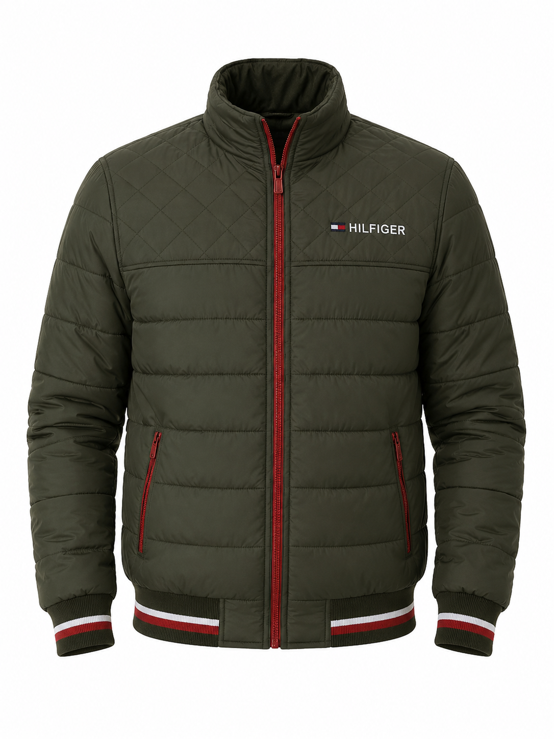 Men's Quilted Padded Bomber Jacket, Stand Collar Windproof Casual Outerwear