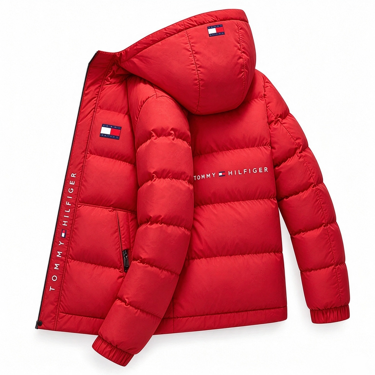 🔥LAST DAY 50% OFF🔥   Men's Classic Logo Hooded Puffer Jacket, Casual Winter Warm Zip Up Coat