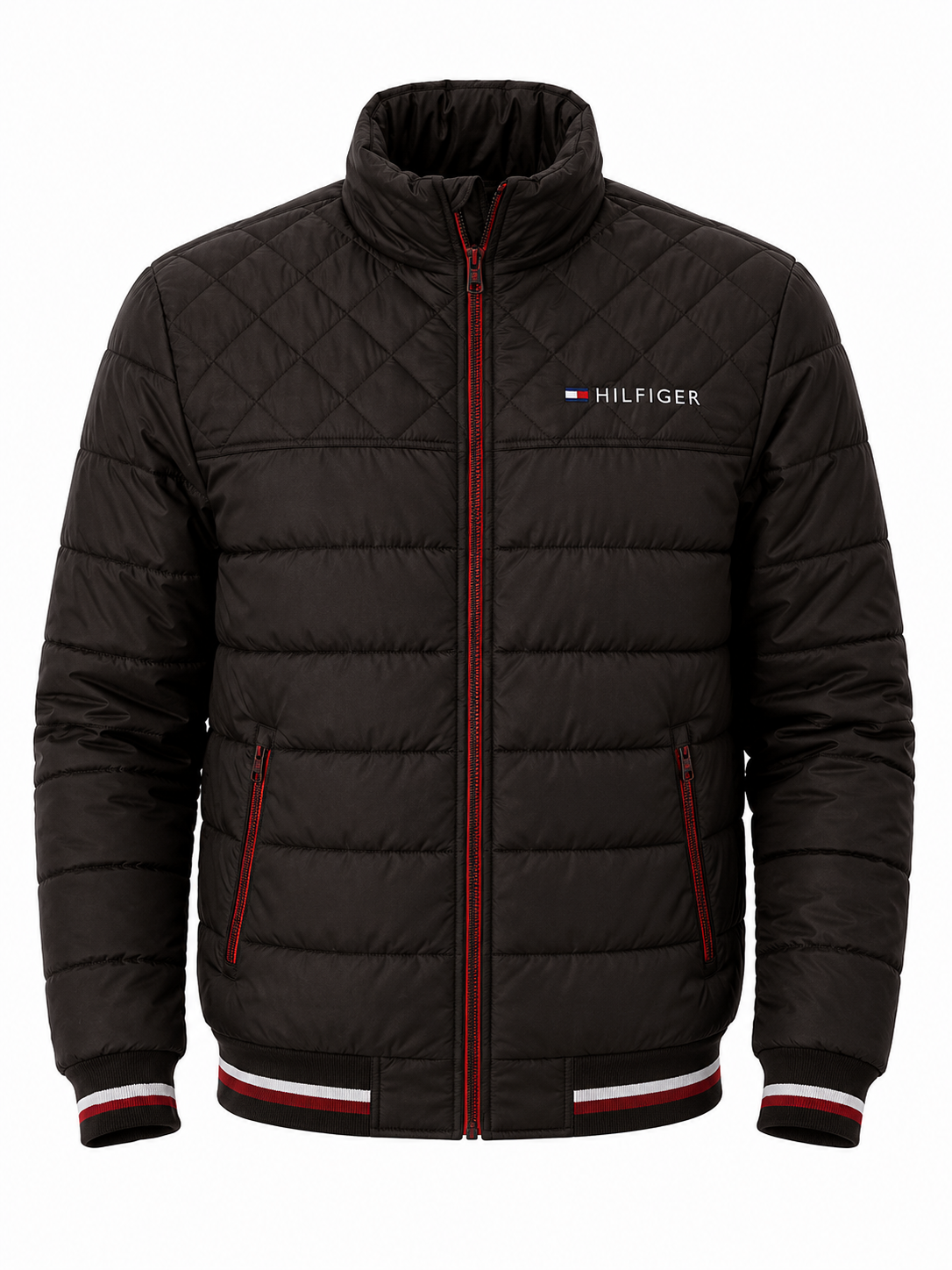 Men's Quilted Padded Bomber Jacket, Stand Collar Windproof Casual Outerwear