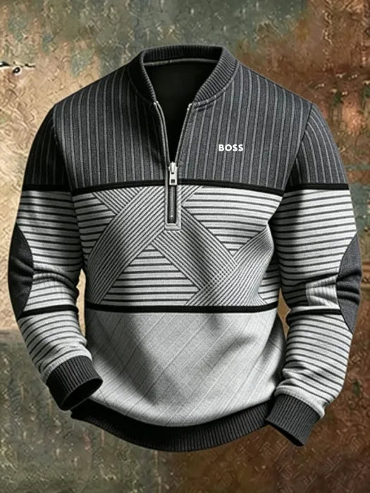 Men's Striped Quarter Zip Sweater