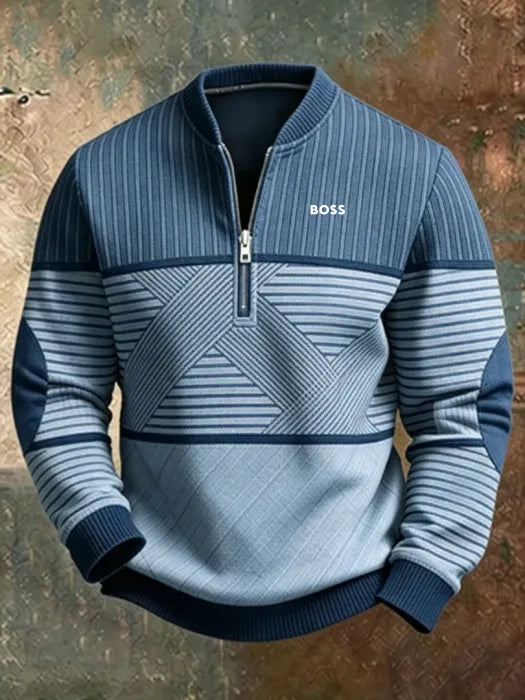 Men's Striped Quarter Zip Sweater