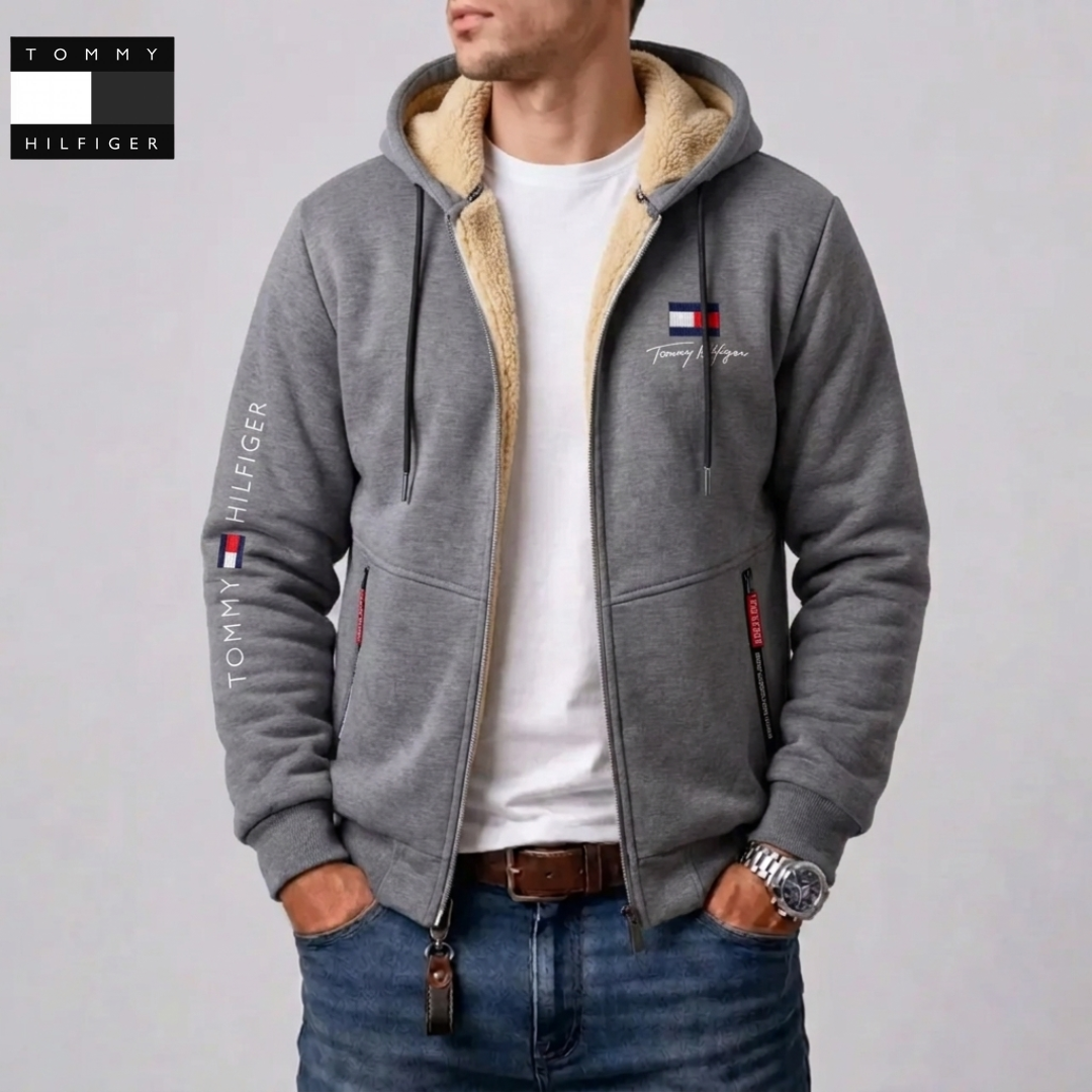 Men Winter Warm Fleece Lined Zip Hooded Jacket