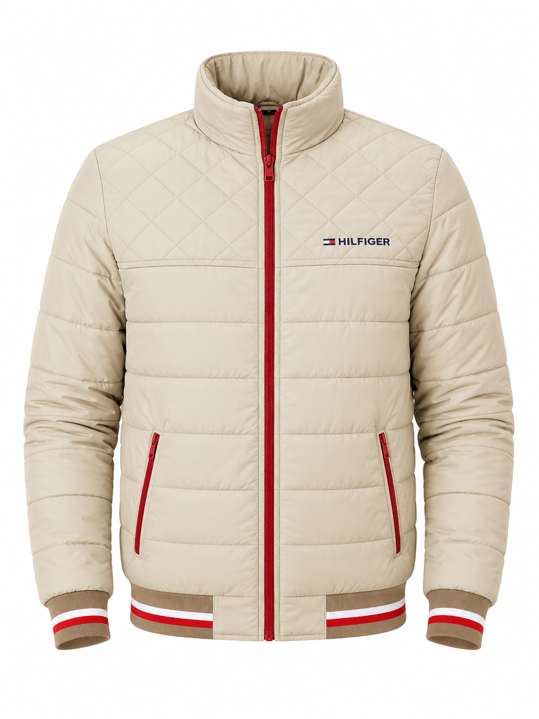 Men's Quilted Padded Bomber Jacket, Stand Collar Windproof Casual Outerwear