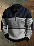 Men's Striped Quarter Zip Sweater