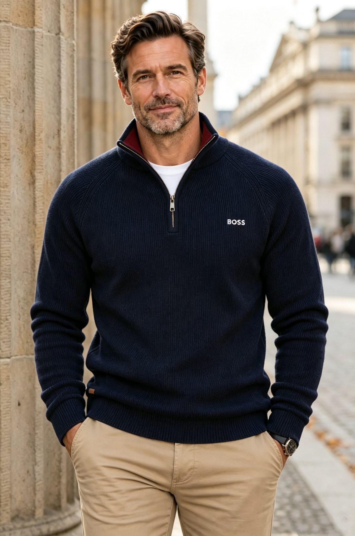 Men's Half Zip Sweater, Casual Stand Collar Knit Pullover