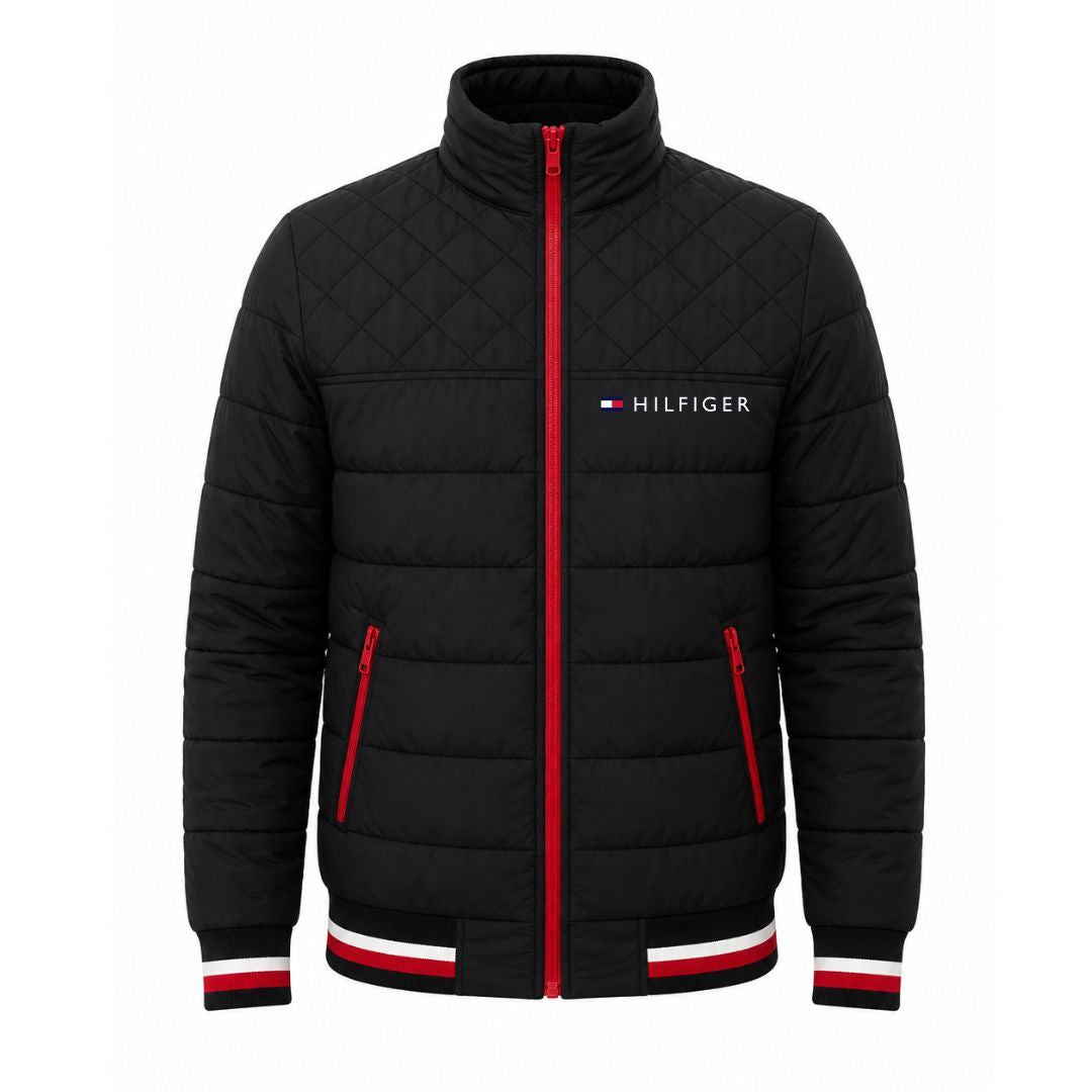 Men's Quilted Padded Bomber Jacket, Stand Collar Windproof Casual Outerwear