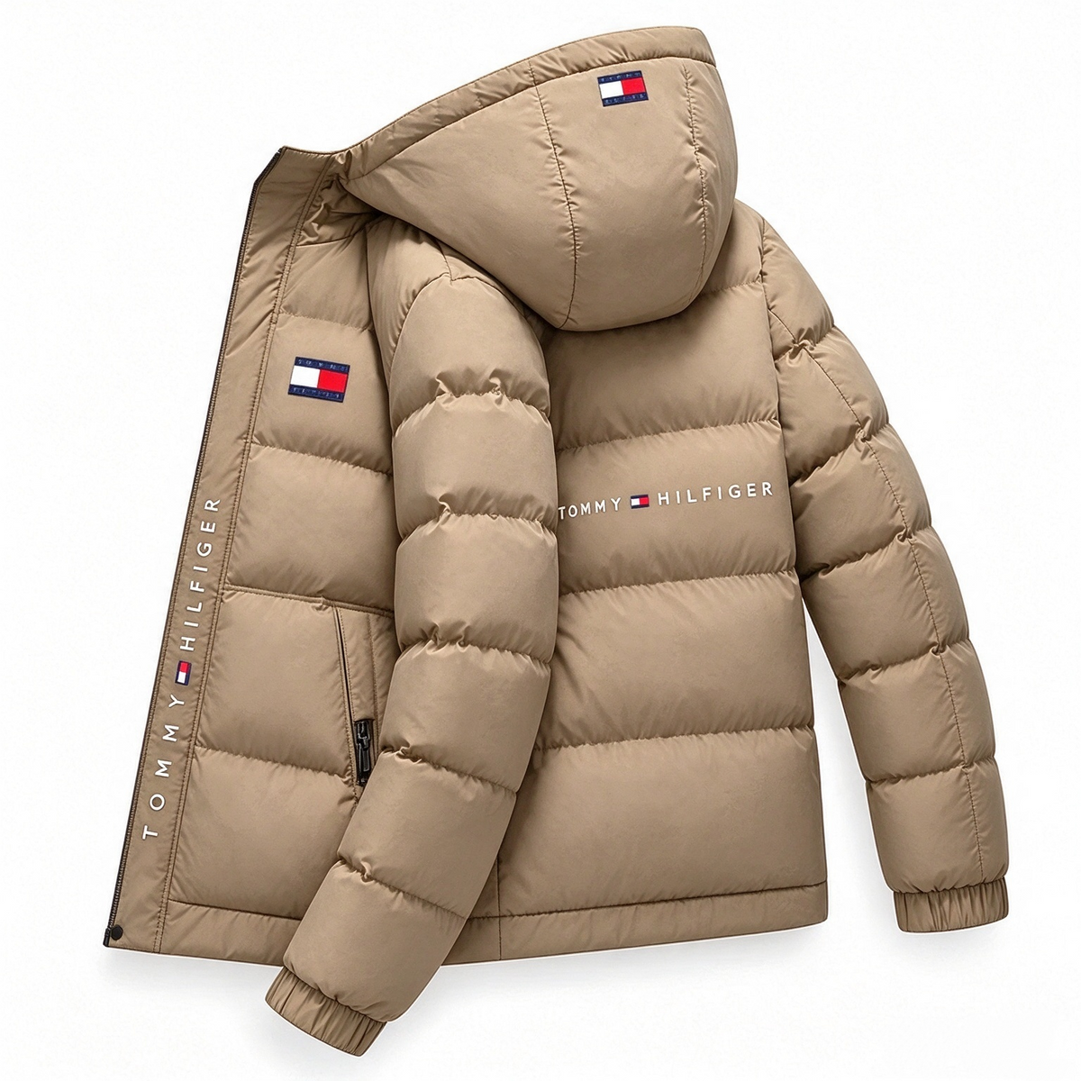 🔥LAST DAY 50% OFF🔥   Men's Classic Logo Hooded Puffer Jacket, Casual Winter Warm Zip Up Coat