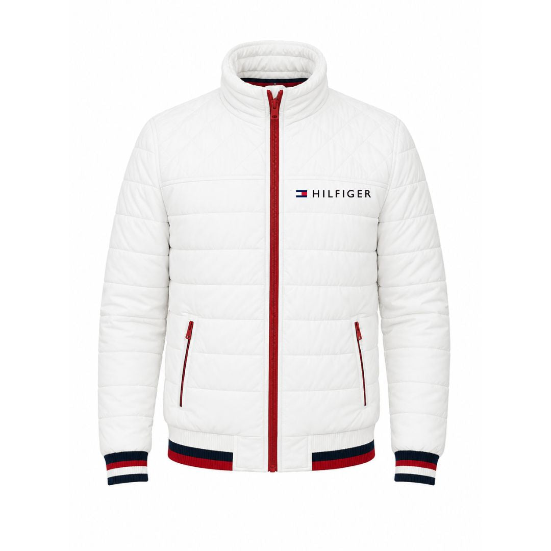 Men's Quilted Padded Bomber Jacket, Stand Collar Windproof Casual Outerwear