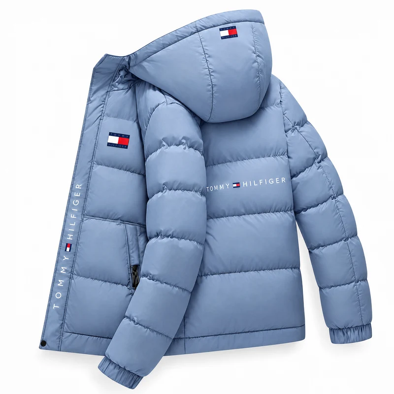 🔥LAST DAY 50% OFF🔥   Men's Classic Logo Hooded Puffer Jacket, Casual Winter Warm Zip Up Coat