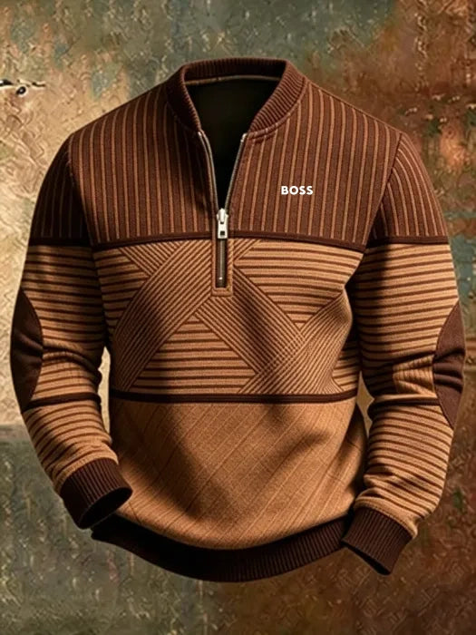 Men's Striped Quarter Zip Sweater